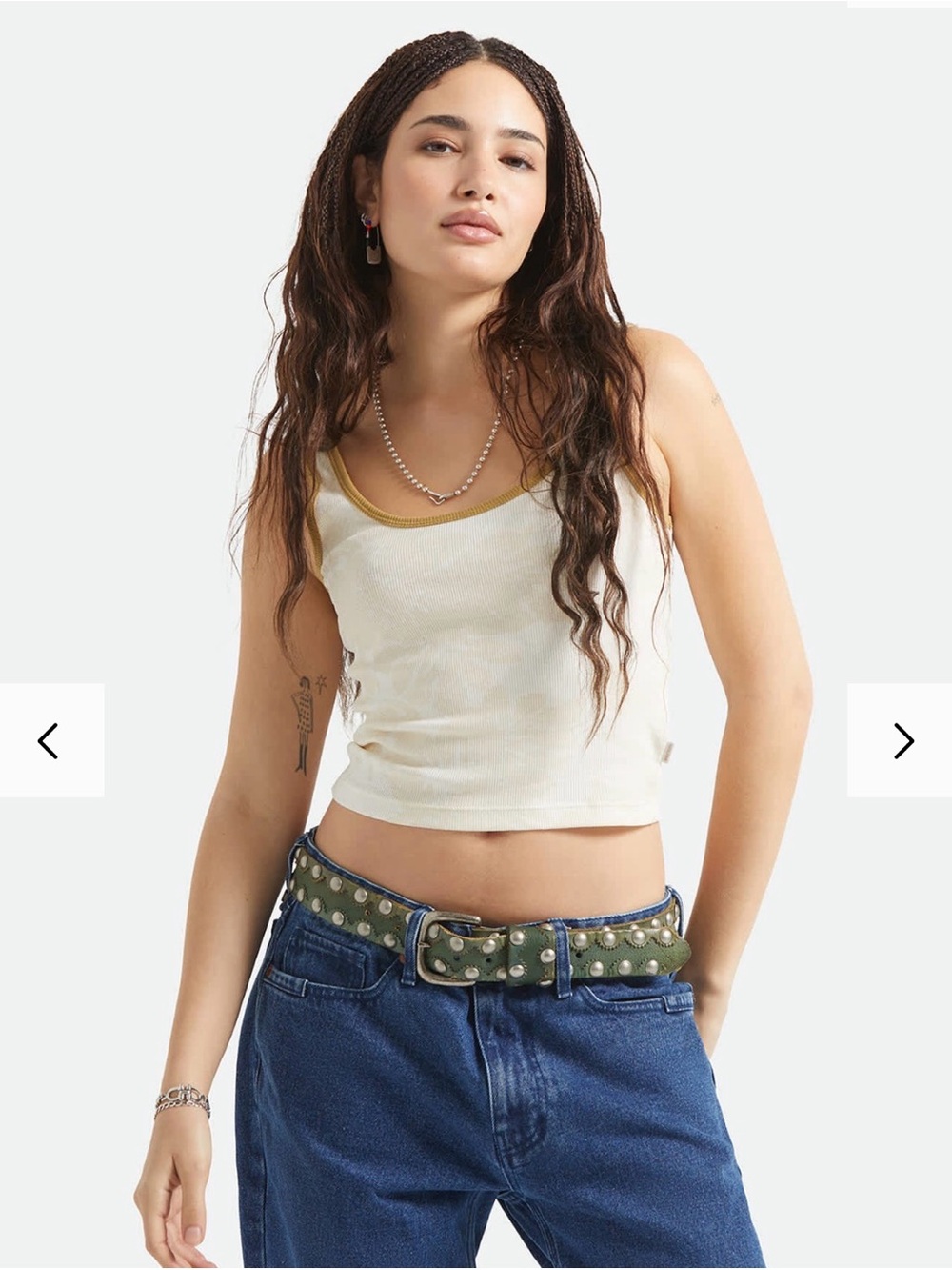 Brixton Ribbed Scoop Tank in Cream with Gold Trim